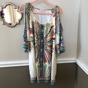 Gibson Latimer resort print cold shoulder resort dress